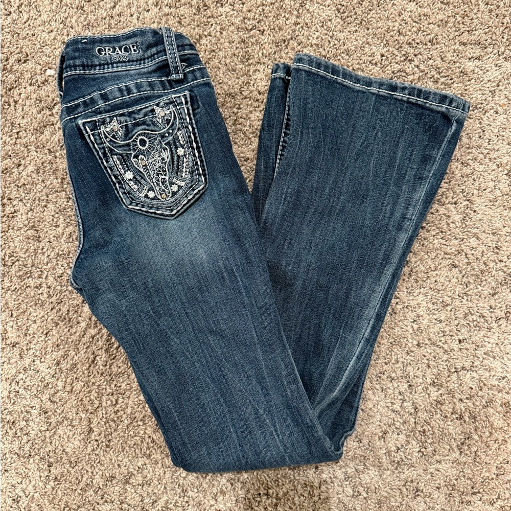 Grace in LA Kids Dark Blue Jeans with Embroidered Pockets